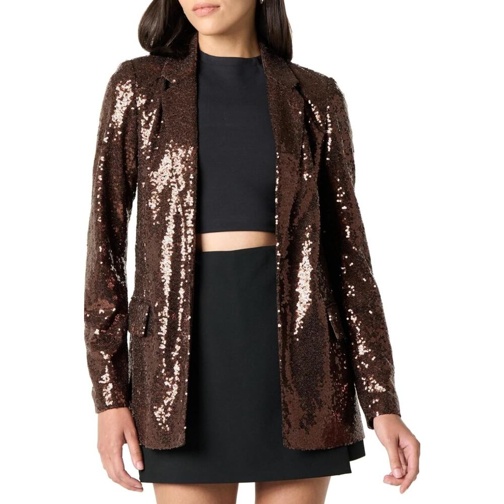 The Drop Women's Blake Long Blazer, Chocolate Sequins, Size XL